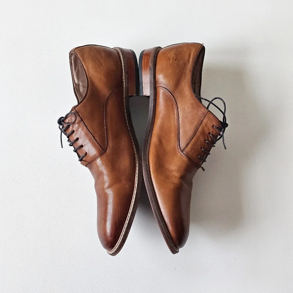 Aston Grey Leu Men’s Oxford Dress Shoes Cognac Brown Leather Lace Up Size 13